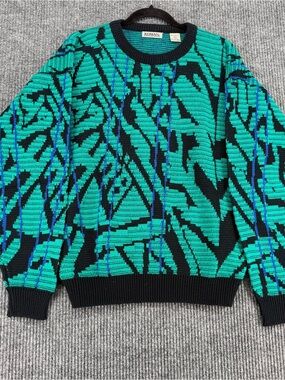 Koman‎ Abstract Cosby Coogi Style Chunky knit Sweater 80s 90s Retro Streetwear L
